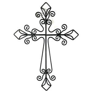 Wrought Iron Wall Cross Black Metal Scrollwork Religious Decor 17”